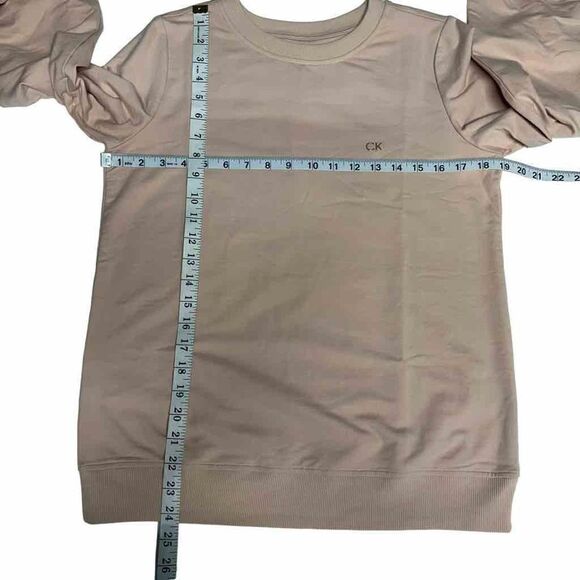 Calvin Klein Sweatshirt Crew Neck Blush Pink Tan Gathered Sleeves CK Logo XS - Picture 13 of 16